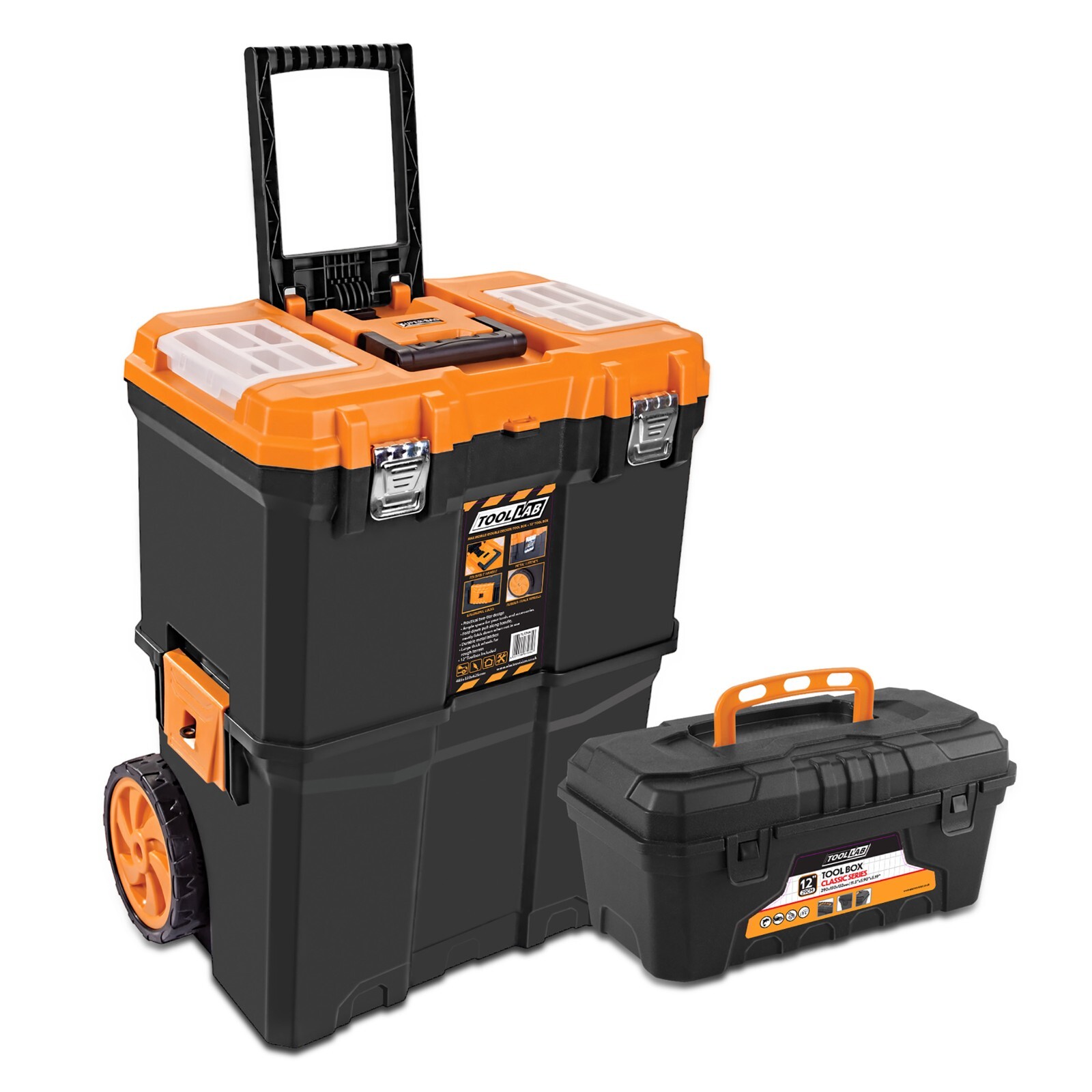 Tool Lab Mobile (Double-Decker) Tool Box With 12 Inch Plastic Toolbox Set