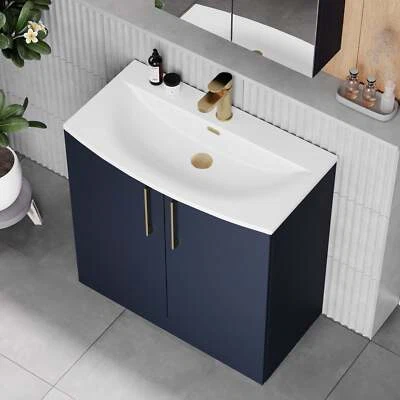 Nuie 800mm Blue Floor Standing 2 Door Vanity & Curved Basin Chrome