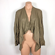 XS Free People Raw Femme Olive Linen Blend Draped Open Front Jacket 128
