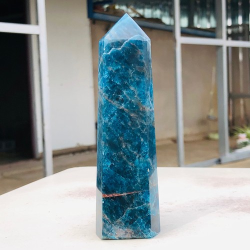 229g Natural Blue Apatite Quartz Crystal Obelisk Wand Point Healing W216