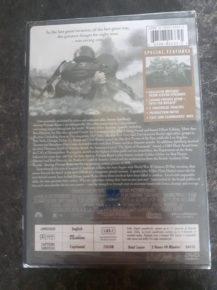 Saving Private Ryan 1999 DVD Movie Widescreen New Sealed - Image 2 of 2