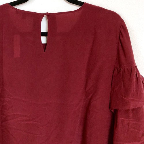 Madewell Women’s 100% Silk Ruffle Burgundy Blouse Sz Large $110 T2PM - Picture 6 of 9