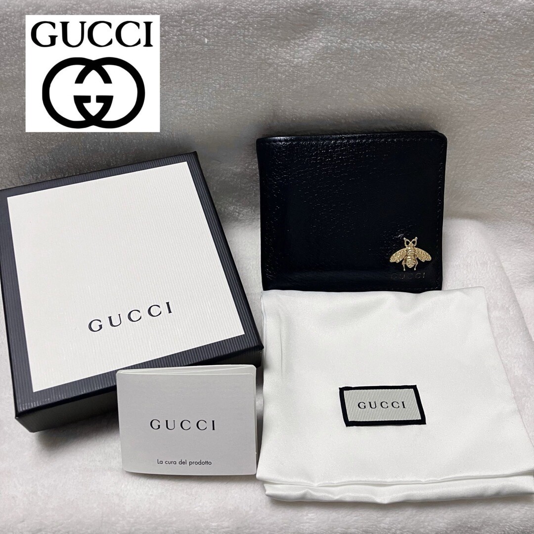 小物 Gucci Bifold Wallet Bee Star Gucci Bifold Wallet Star Bee Animalier Leather Black