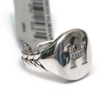 DAVID YURMAN New Pave Initial Letter H Pinky Ring in Diamond & Silver Size 3