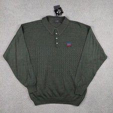 Vintage Raffi Wool Blend Men's Size Large Knit Sweater Pullover Green Italy Polo