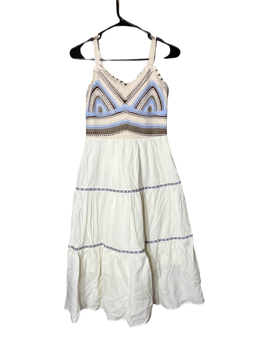 Cider V-Neck Patchy Crochet Ruffle Mini Dress Size Small