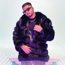 Multicolor Mens Thick Natural Fox Fur Coat Winter Real Fur Shawl Collar Overcoat