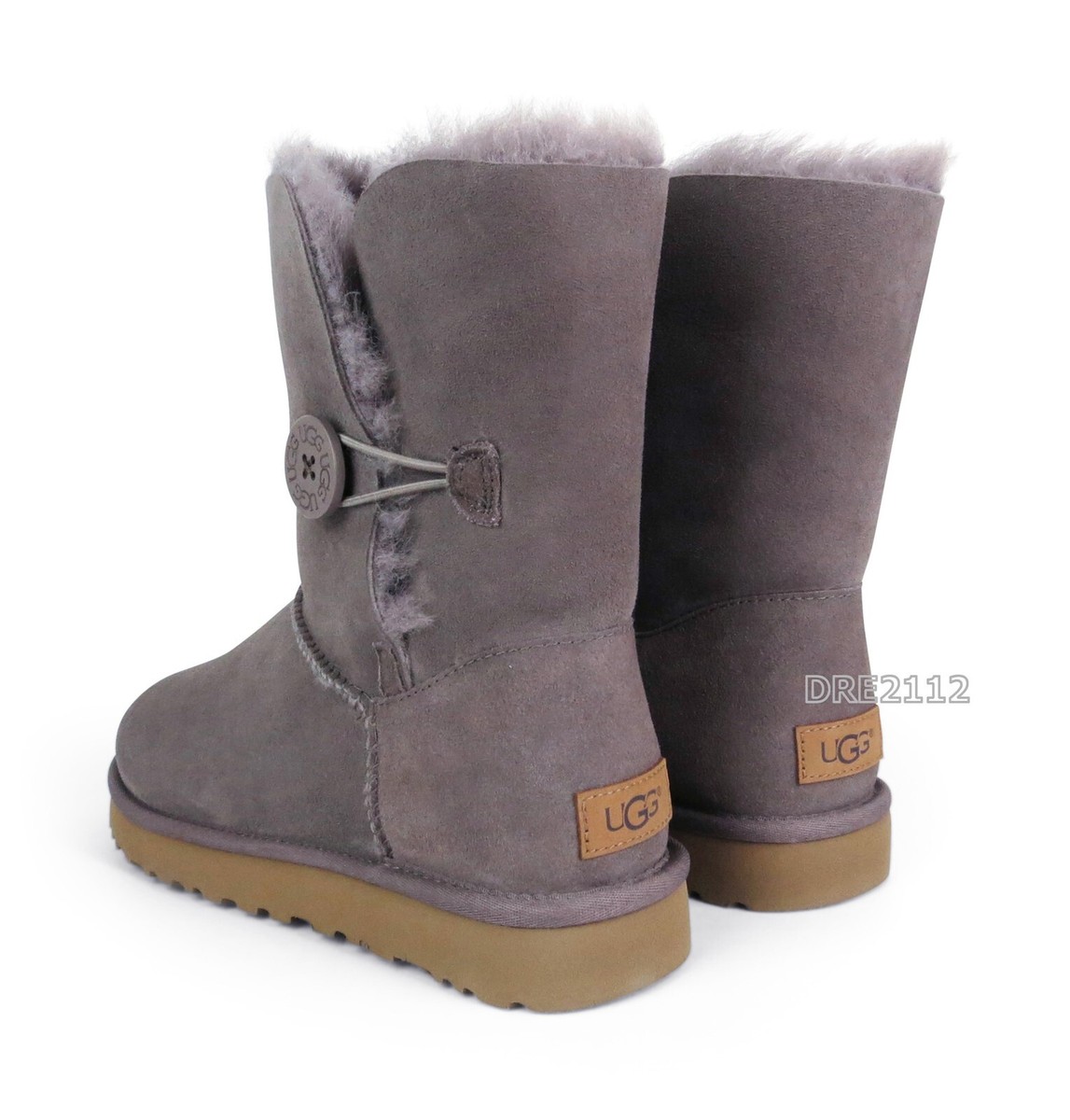 UGG Bailey Button II Stormy Grey Suede Fur Boots Womens Size