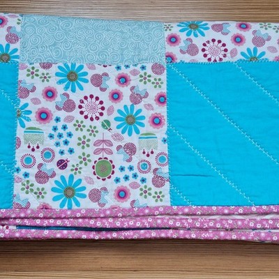 Handmade Baby Blanket Quilt, Minnie Mouse Cotton Tummy Time Throw, 45.5''x38.5''