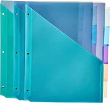 Amazon Basics Tab Dividers for 3 Ring Binder, Two Pocket, Letter Size, Assorted