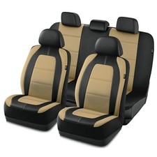 Car Seat Cover, Leather Car Seat Cover, Automotive Full Set Beige Full Set