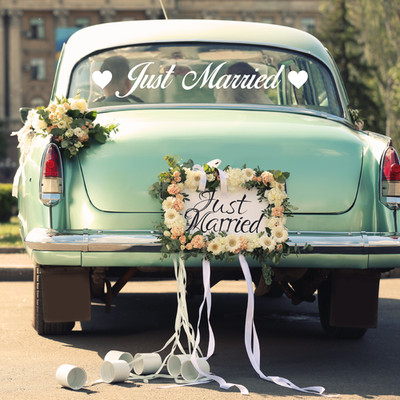 Just Married With Hearts Auto Heckscheibenaufkleber Hochzeit Deko Autoaufkleber