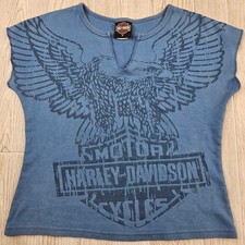 Vintage Harley-Davidson Blue Eagle Split Neck Graphic Tank Top Made in USA Med