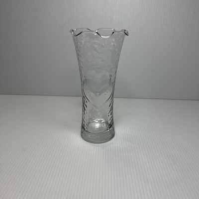 Vintage Anchor Hocking Dimpled Clear Glass Vase w/Hearts & Ruffled Edge