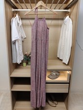 FAT FACE UK 10 CORAL DRESS MAXI HALTERNECK DITSY PRINT VISCOSE LONG WOMENS