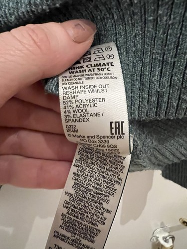 M&S dark sage high neck knitted jumper long sleeve size small s 8 10 wool blend - Picture 5 of 8