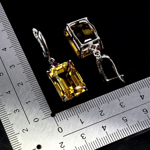 925 Sterling Silver Earrings Octagon Citrine 34ct Rhodolite Handmade Gemstone Nr - Picture 3 of 13