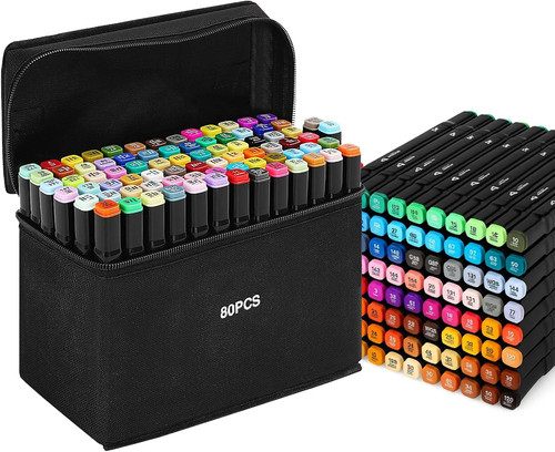 Shoze Colouring Pens - 80 Colors Markers Twin Tips Permanent Marker Set Art Pens