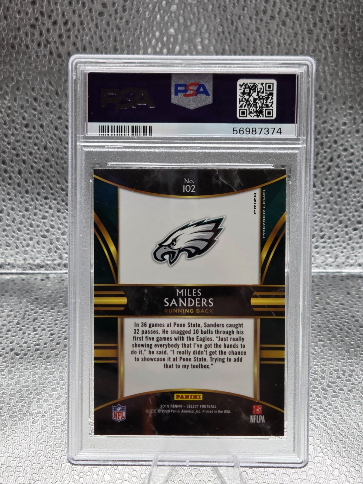 2019 Select SILVER REFRACTOR ~ MILES SANDERS Rookie RC Football Card PSA 10 GEM view 2
