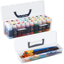 Clear Paint Storage Box and Paint Brush Storage Box Set, 30 Bottles Capacity