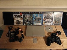 Sony PlayStation 2 (Slim) Silver Console Bundle W/6 Games & Silver Accessories 