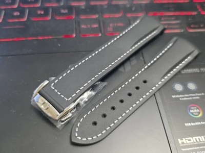 20mm  Black - White Lines Rubber Strap For Omega Planet Ocean Watches
