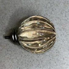 Pair Pottery Barn Kids Round Clear Glass Curtain Rod Finial Brushed Nickel