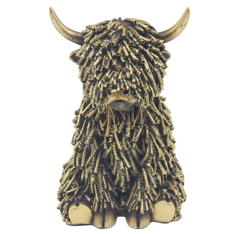 Highland Cow Figurine Rustic Ornament Sitting Detailed Display Housewarming Gift