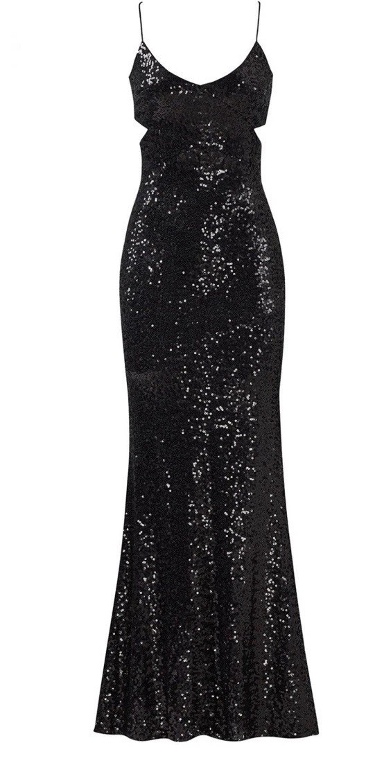 Black Sequin Cutout Gown by Badgley Mischka Size 8