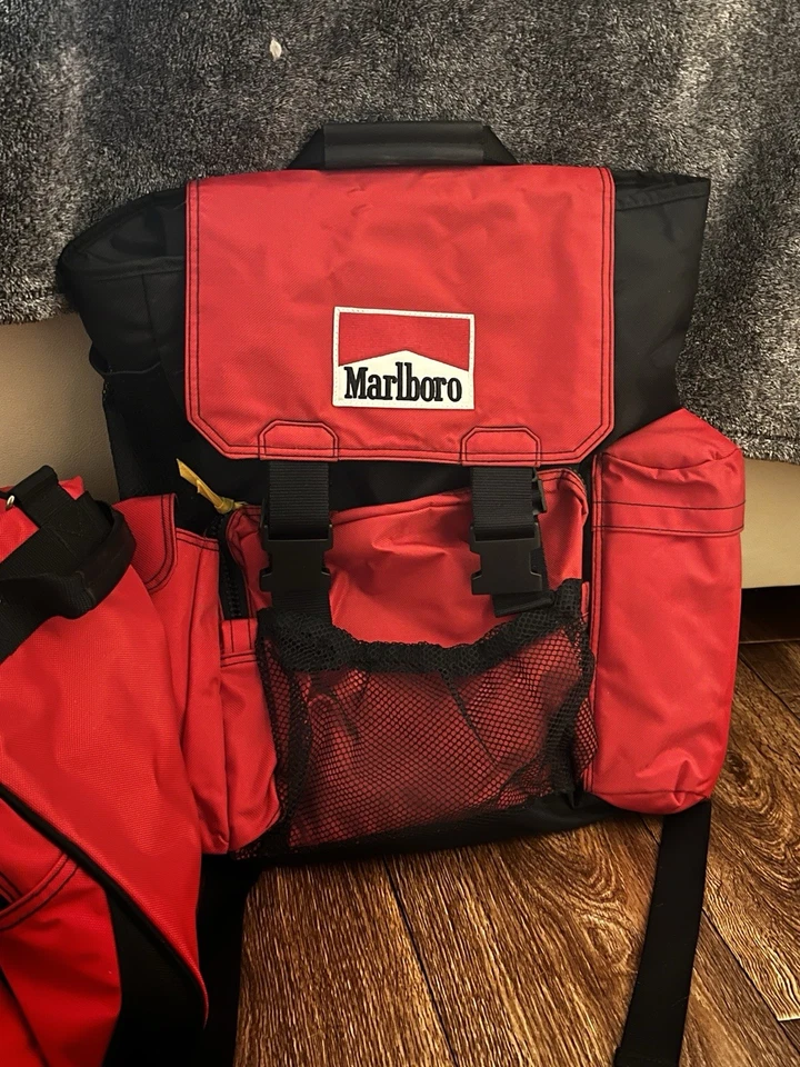 Marlboro Book Bag and Duffel Bag Combo Red Cloth with Wheels Travel Bag - Image 2 of 3