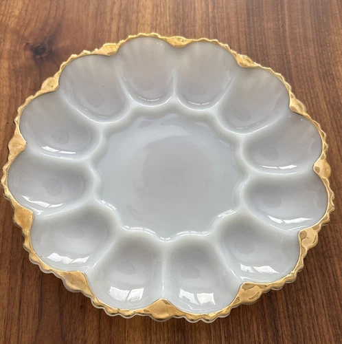 VTG Anchor Hocking Fire King Blue Delphine Egg Plate Preowned Good Condition