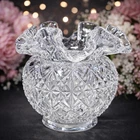 Vintage Fenton Old Virginia Glass OVG Vase Clear Fine Cut Block Ruffled Edge 4"
