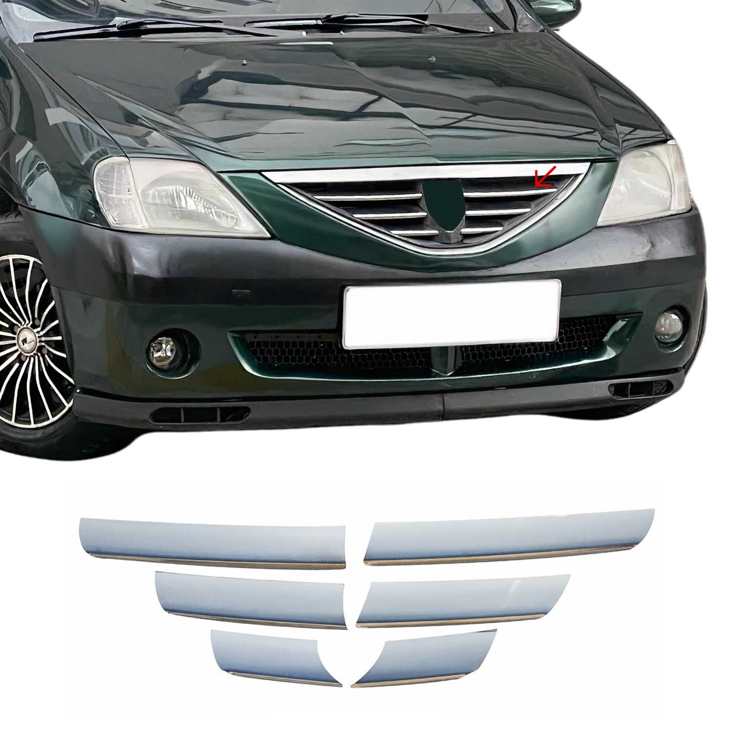 Moulure de grille de calandre chromée pour Dacia Logan 2004-2008 en ABS - Lot de 6 pièces