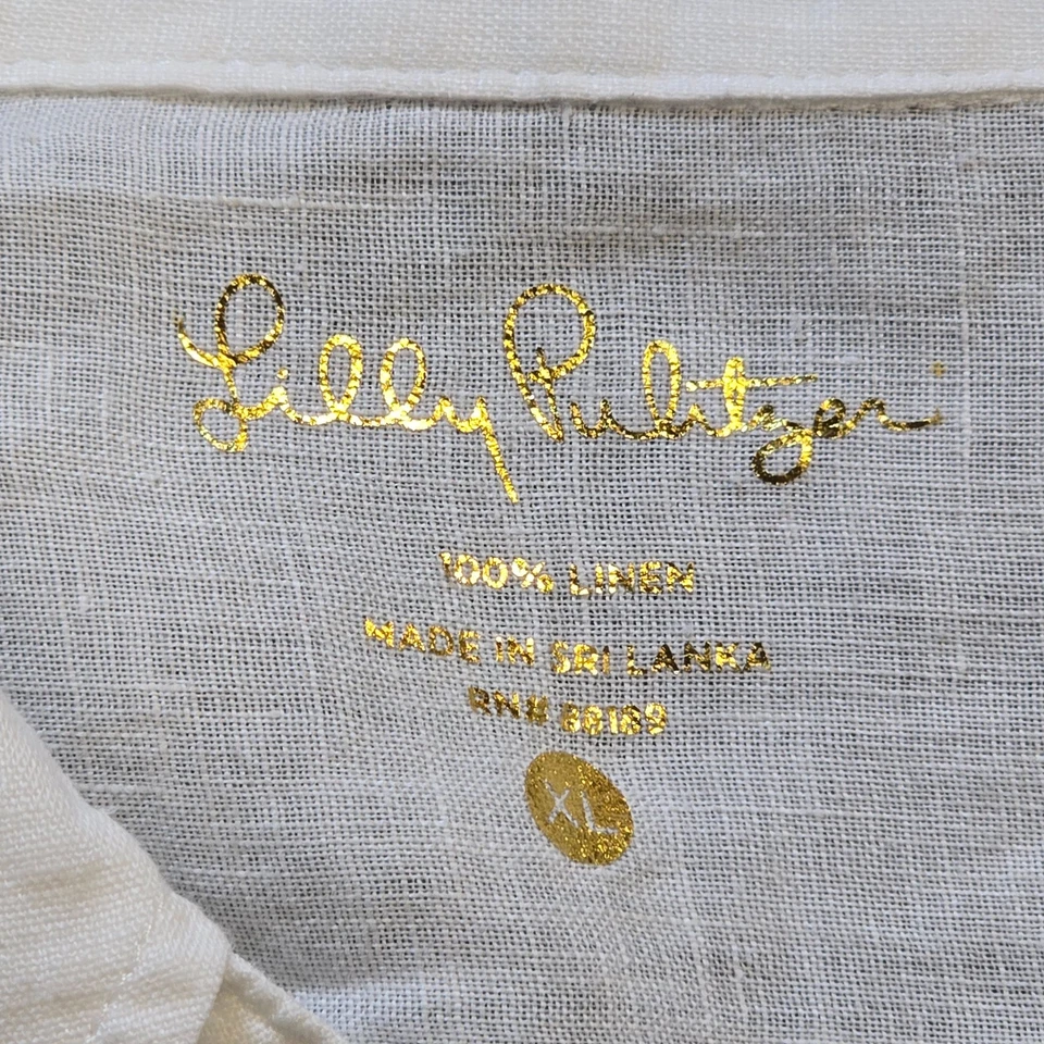 Top Lilly Pulitzer Mujer Talla XL Blanco Lino Abotonado Manga Larga Informal Informal Foto 4 de 4