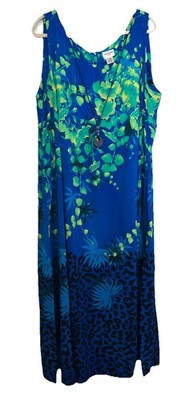 Liz Baker Woman Sleeveless Maxi Dress Size 22W Necklace Floral Tropical Beach