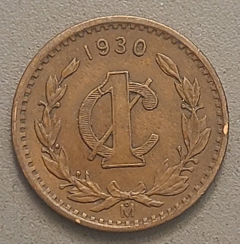 1930 Mo Mexico 1 Centavo Coin - Bronze - Mexican Golden Eagle Crest