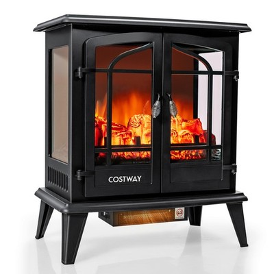 25'' Freestanding Electric Fireplace Heater Stove W/ Realistic Flame effect 1400W