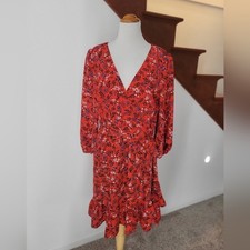 Eliza J Dress Size 16 Red Floral Print 3/4 Sleeve Tiered