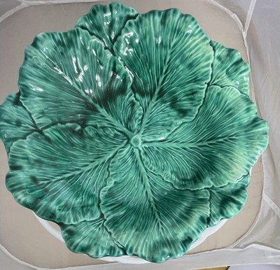 Glazed Large Cabbage Bowl Green Made Spain Some Tiny Chips Visible See Pictures