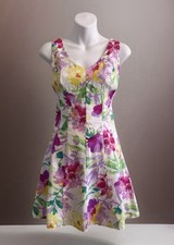 CHAPS Dress 2 Floral Watercolor Stretch Fit Flare Sleeveless Colorful Cottage