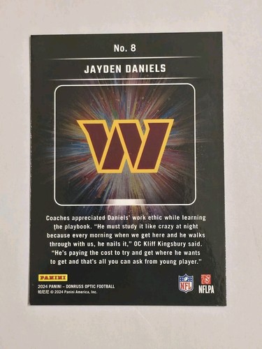2024 Panini Donruss Optic Light It Up Jayden Daniels #8 Commanders Rookie QB - Picture 2 of 3