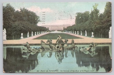 Vintage Versailles France Apollo Fountain Tapis Vert Postcard 1911 L.V. & Cie