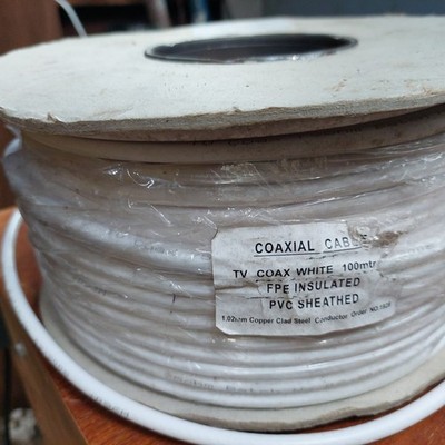 100m weißes TV Koaxialkabel - FPE isoliert, PVC ummantelt - Stahl verkleidet