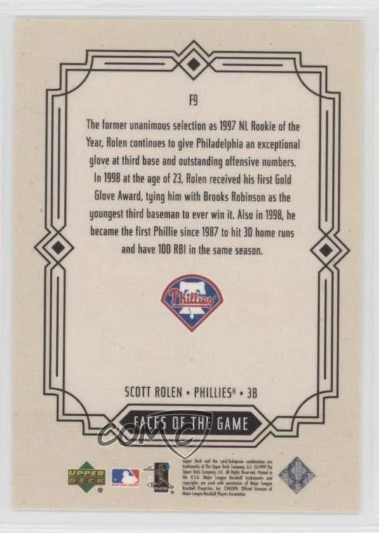 2000 Upper Deck Faces of the Game Scott Rolen #F9 HOF - Image 2 of 2