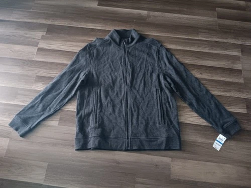 Tasso Elba men XL size gray color 100% cotton zip up knit mock neck jacket NWT - product listing photo