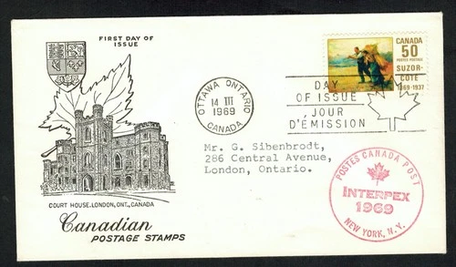 Canada #492, 1969 50¢ Suzor Cote, Middlesex Stamp Circle  FDC - Interpex NY