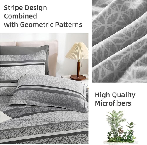 WONGS grau Queen King Bettdecken-Set, Boho gestreift weich leicht Mikrofaser - Bild 7 von 8