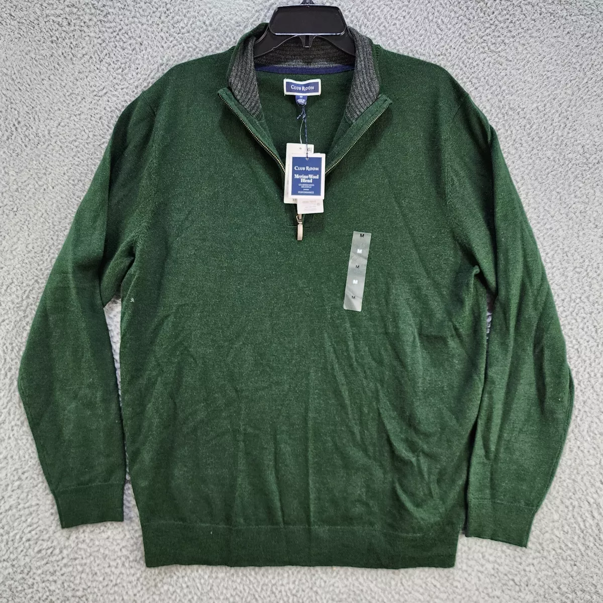 Club Room Quarter Zip Merino Wool Blend Sweater Men s Medium Ivy