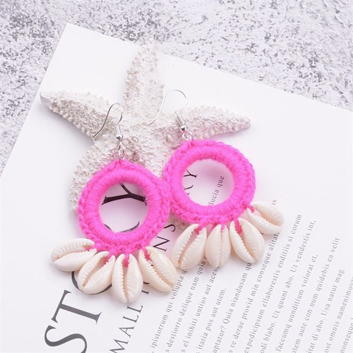 Pendientes grandes colgantes de borla moda boho playa pendientes para mujer cáscara de ganchillo - Imagen 21 de 30