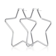 Women Ladies Stainless Steel Big Large Star Hoop Dangle Earrings Silver Tone
